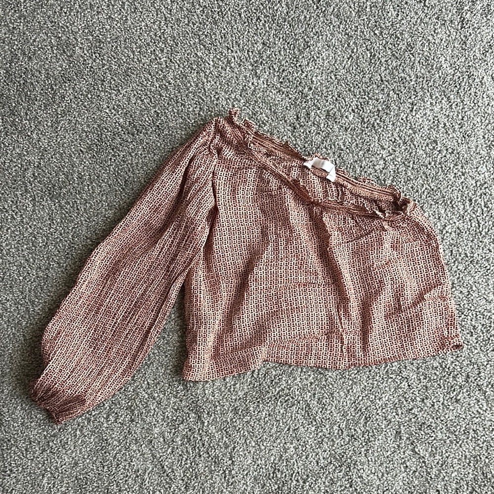 Brown Patterned Long Sleeve Blouse